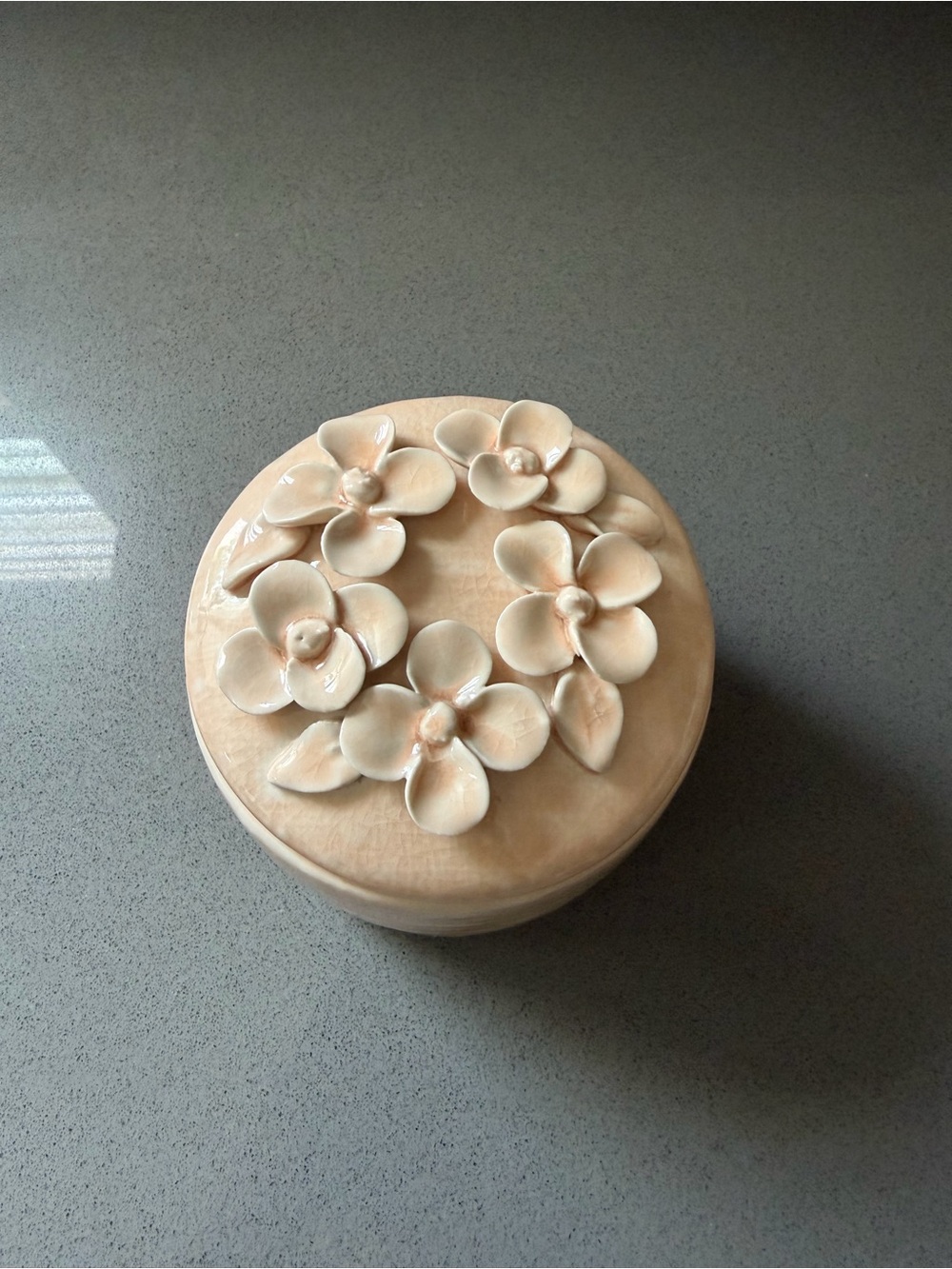 Anthropologie Pale Peach Floral Ceramic Candle